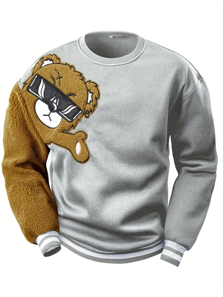 Herre-sweatshirt med broderet tegneseriebamse - Jasper