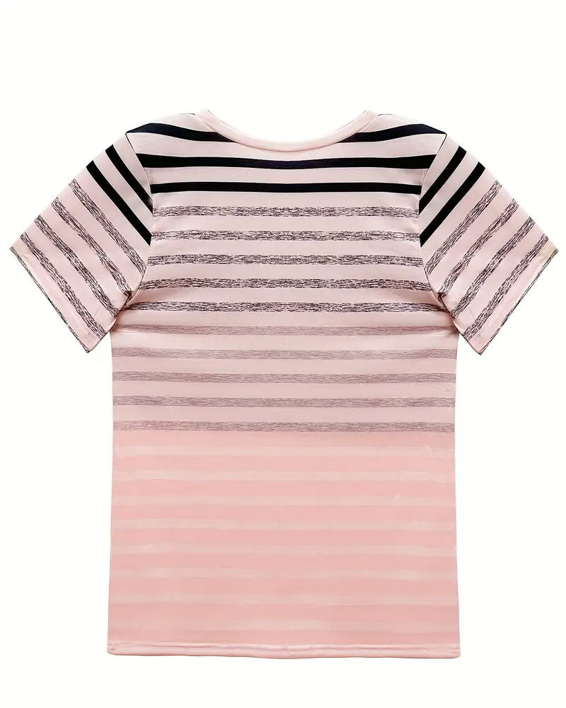 Stripet T-shirt til damer med rund hals og farveovergang – Melia