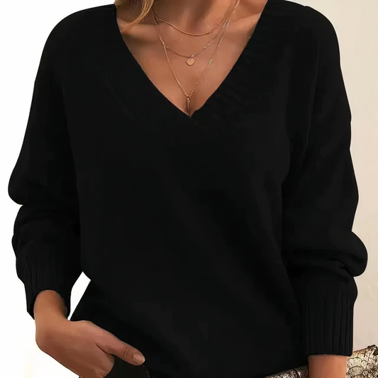 Cashmere damestrik med V-hals – Amira efterårsindtryk