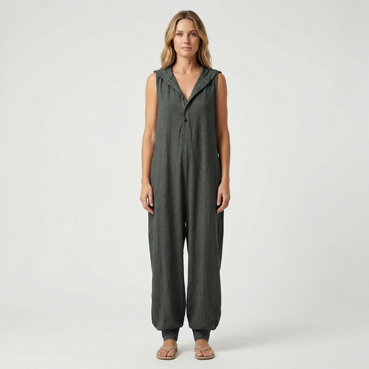 Ärmelloser Jumpsuit Mit Kapuze Und Knopfleiste - Priscilla