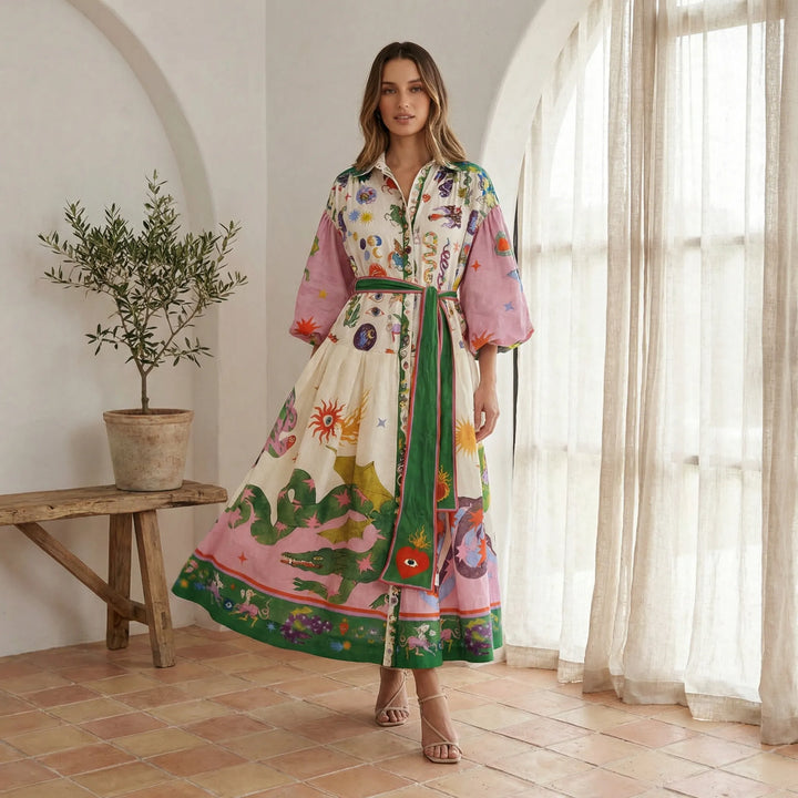 Ausgestelltes Midi-Kleid Mit Grafischem Allover-Print - Natasha
