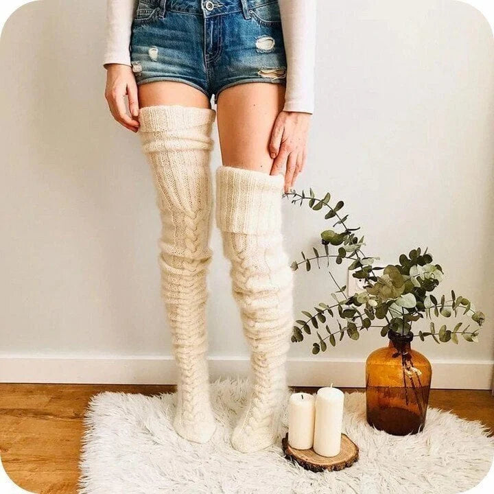 Høje strikkede uldsokker til damer - WarmWool