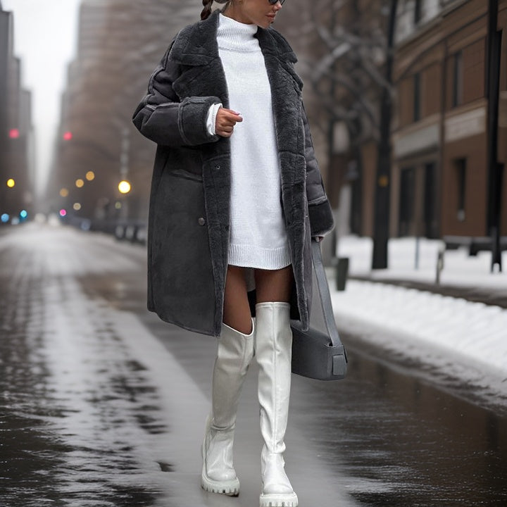 Trendy imiteret lammepels vinterjakke - Livia