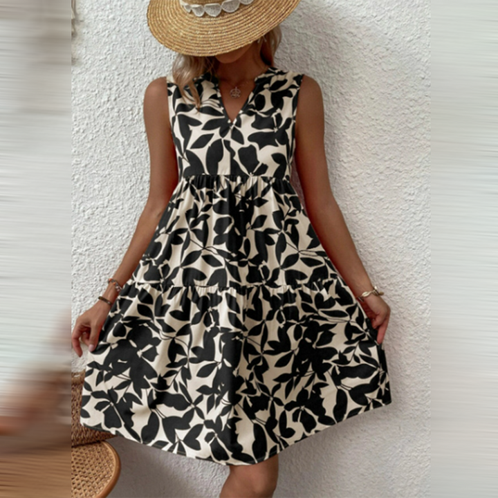 Boho sommerkjole med print og V-hals – Yalina