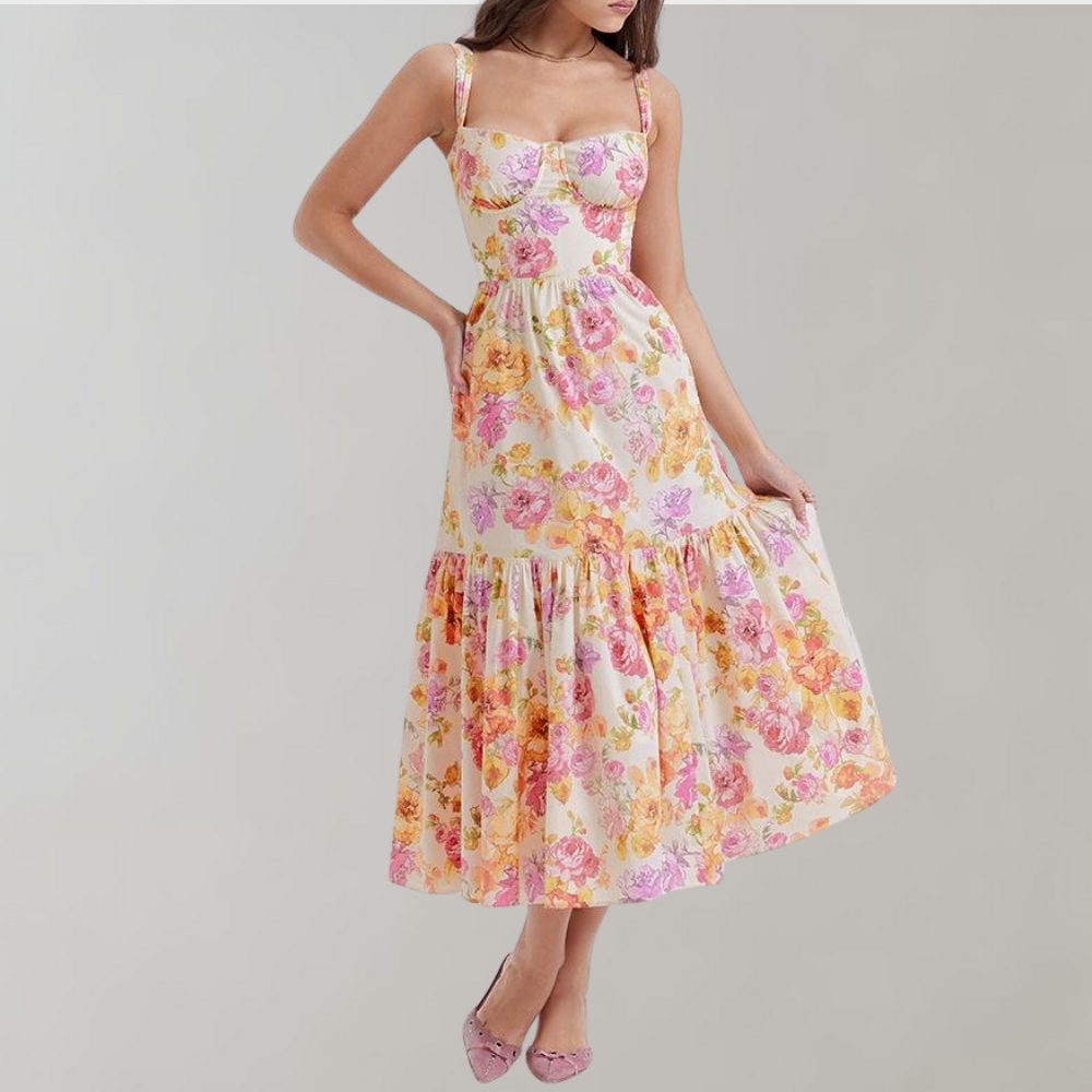 Blomstret midi-kjole med vidde – Mireille
