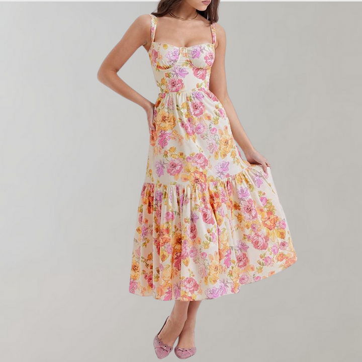 Blomstret midi-kjole med vidde – Mireille