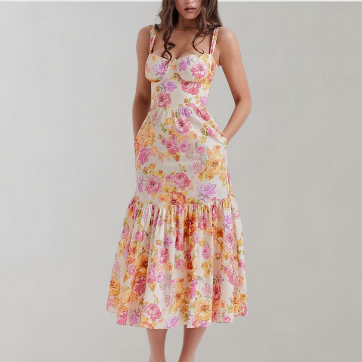Blomstret midi-kjole med vidde – Mireille