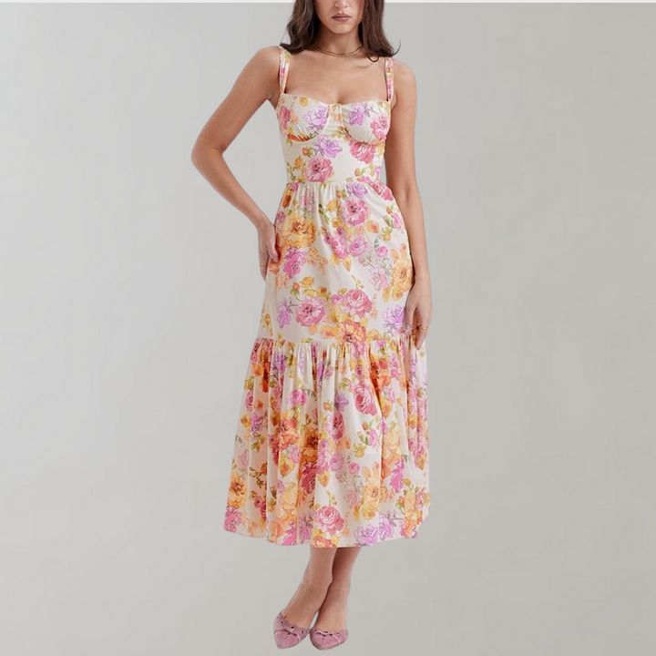 Blomstret midi-kjole med vidde – Mireille