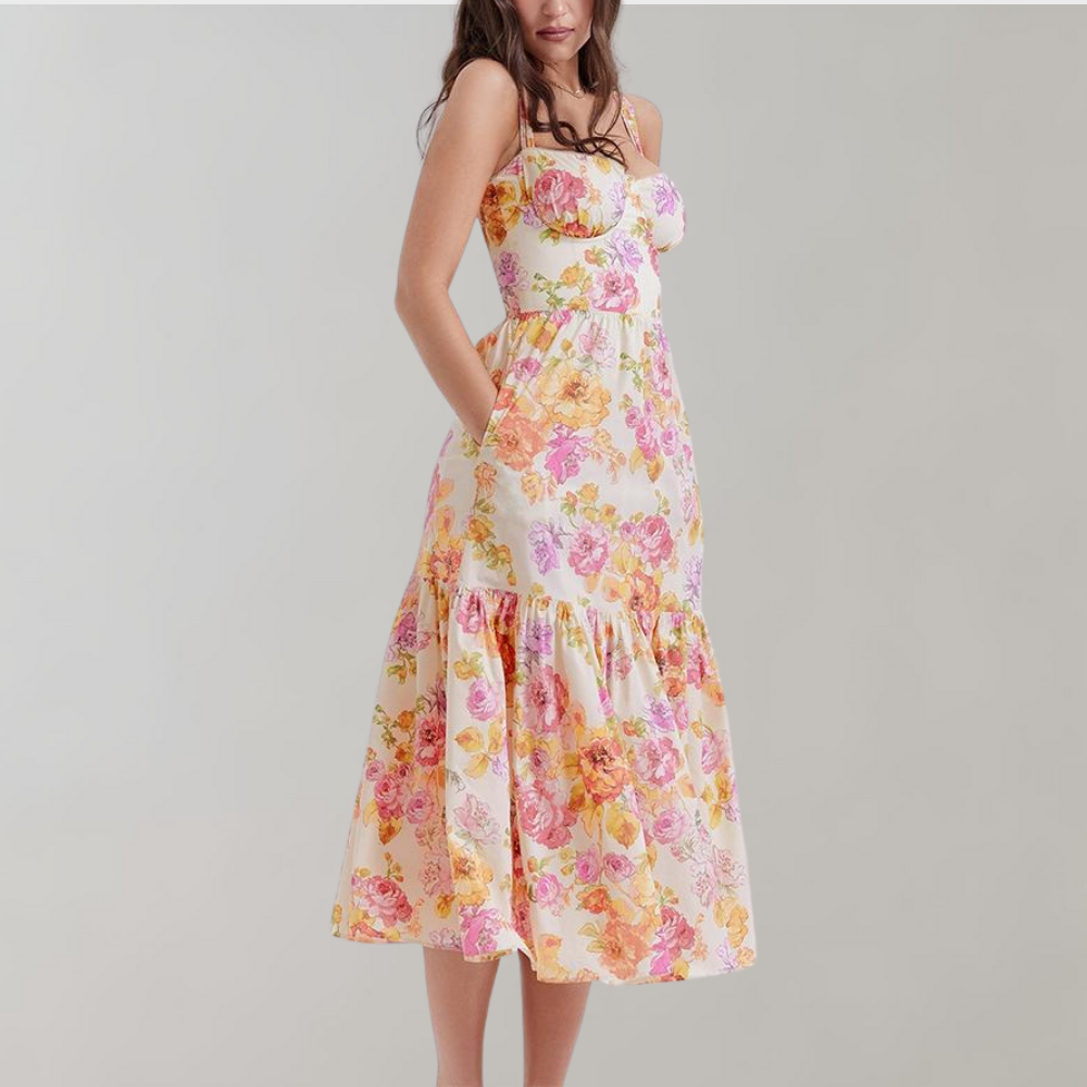 Blomstret midi-kjole med vidde – Mireille