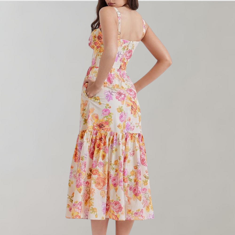 Blomstret midi-kjole med vidde – Mireille