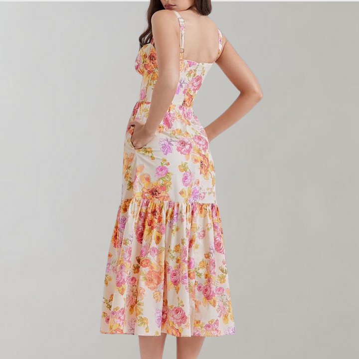 Blomstret midi-kjole med vidde – Mireille