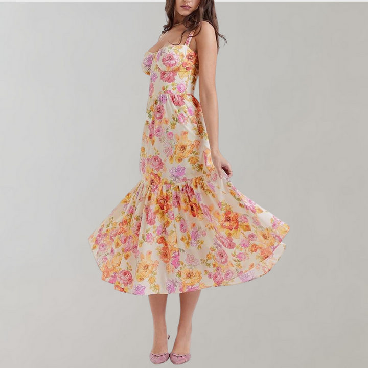 Blomstret midi-kjole med vidde – Mireille