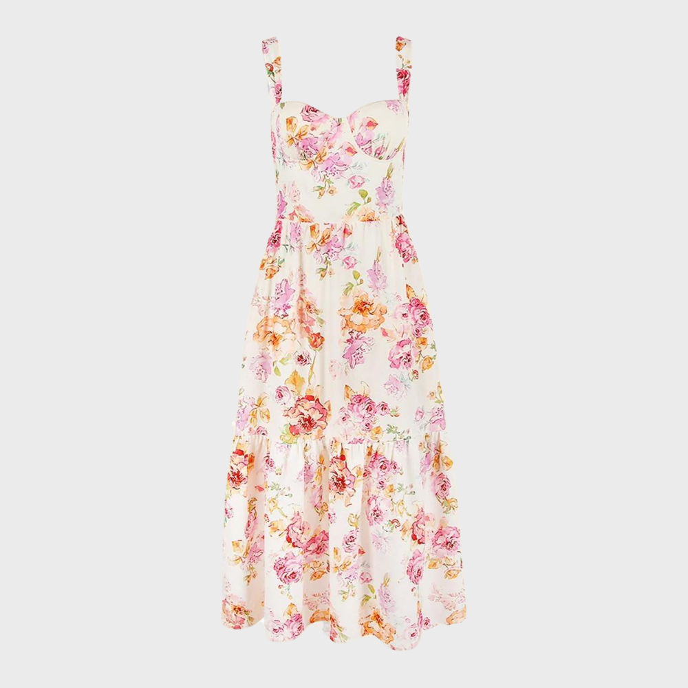 Blomstret midi-kjole med vidde – Mireille