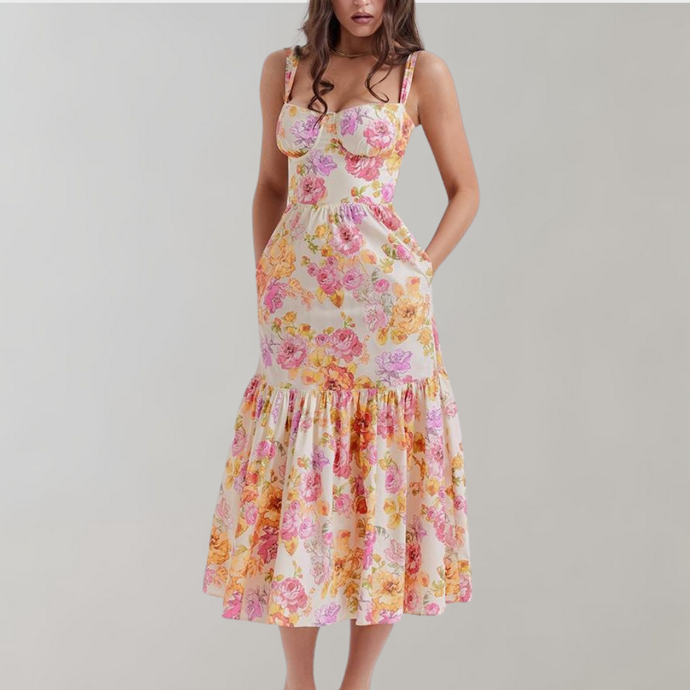 Blomstret midi-kjole med vidde – Mireille