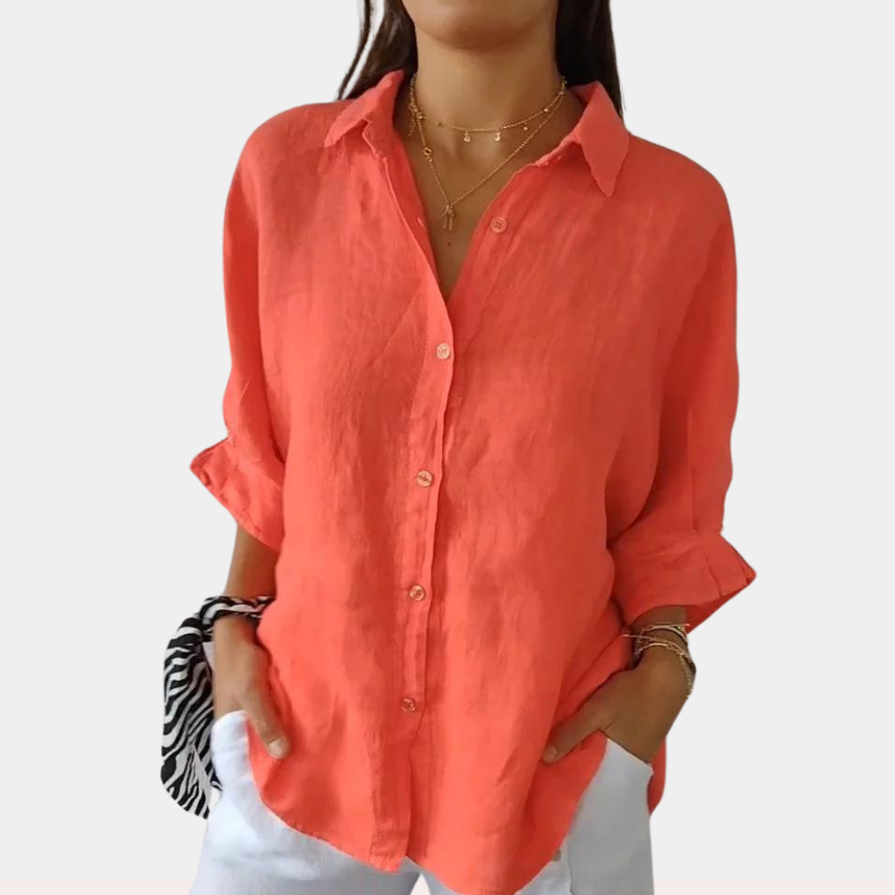 Linned damebluse med lange ærmer og knaplukning – Ysolde