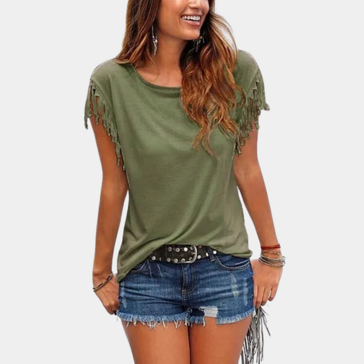 Fransede sommer-T-shirt med løs pasform – Mila