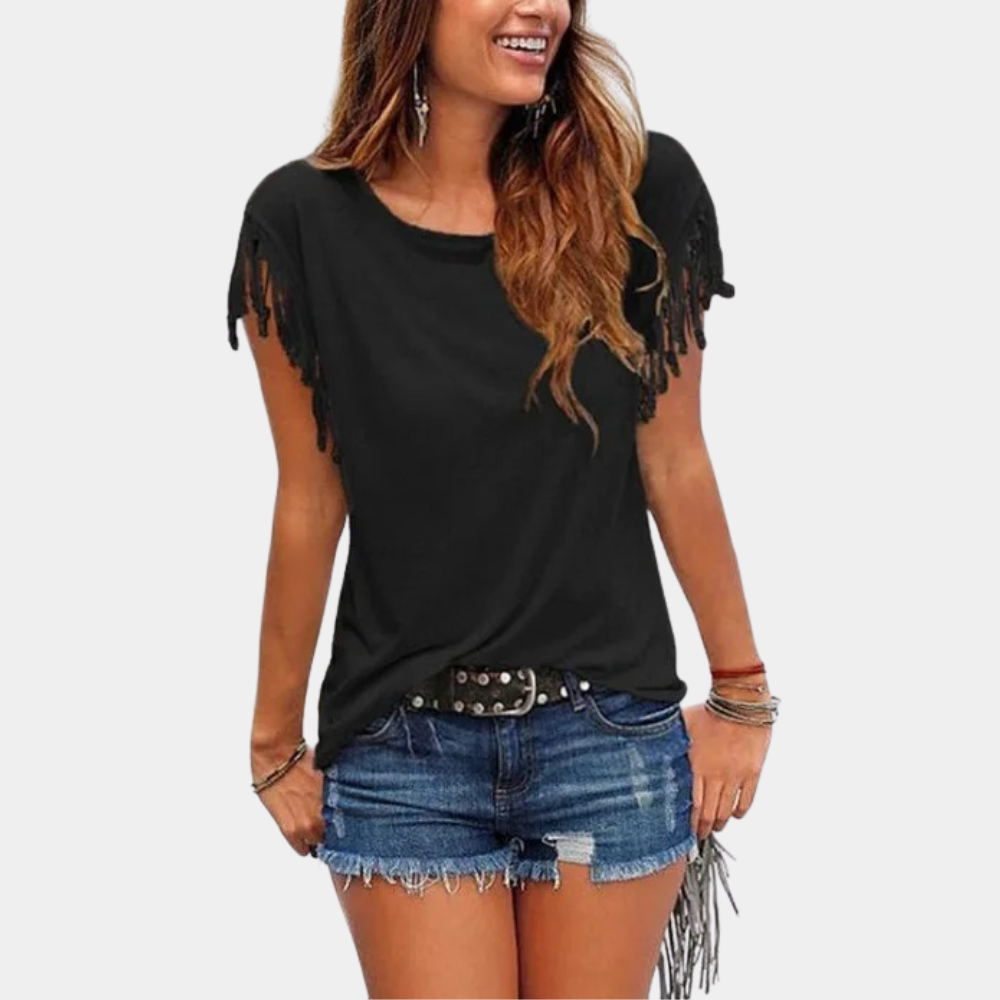 Fransede sommer-T-shirt med løs pasform – Mila