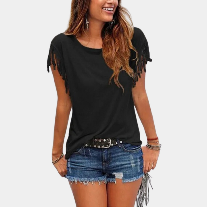 Fransede sommer-T-shirt med løs pasform – Mila