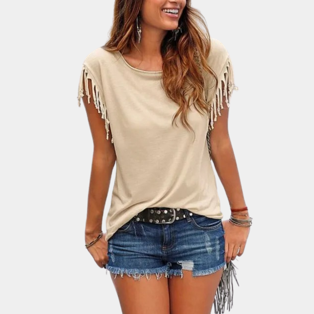 Fransede sommer-T-shirt med løs pasform – Mila