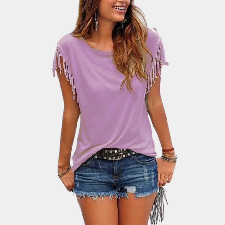 Fransede sommer-T-shirt med løs pasform – Mila