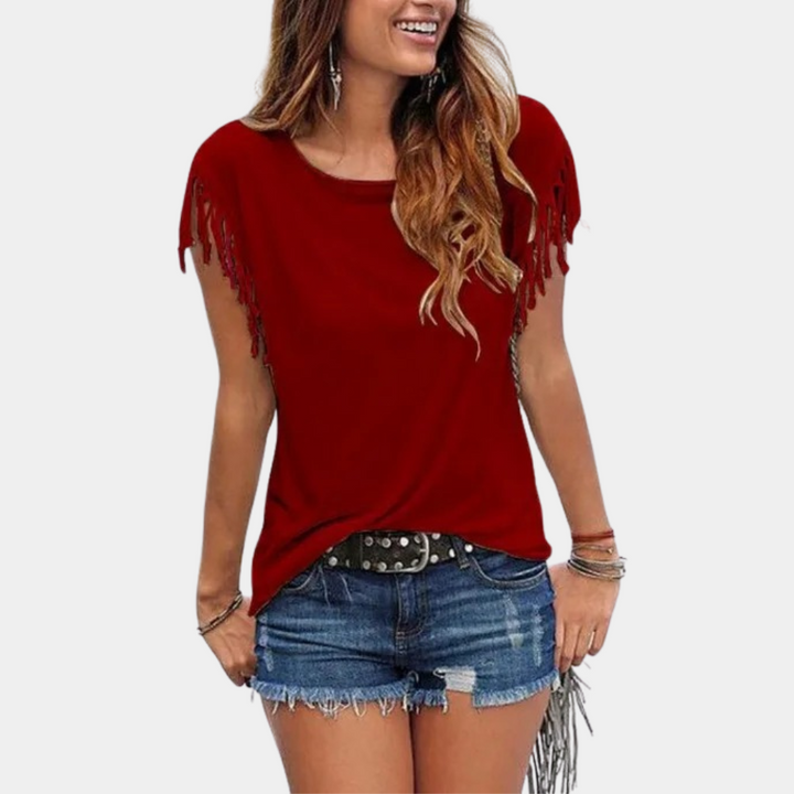 Fransede sommer-T-shirt med løs pasform – Mila