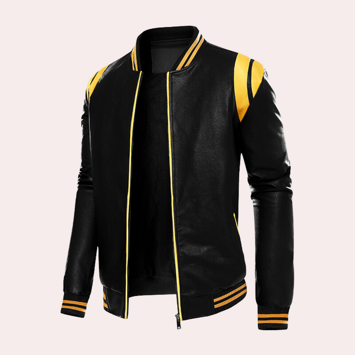 Leder bomberjakke med lynlås og sporty striber – Dorian
