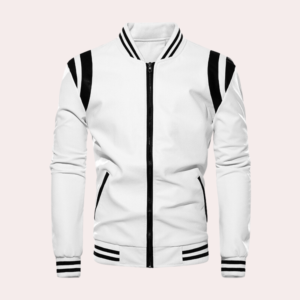 Leder bomberjakke med lynlås og sporty striber – Dorian