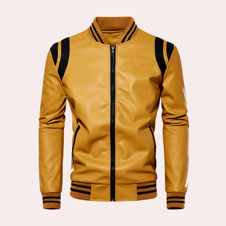 Leder bomberjakke med lynlås og sporty striber – Dorian
