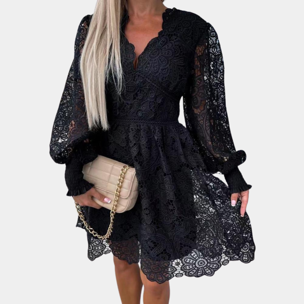 Midi-kjole i blonde med blomstermønster – Eliane