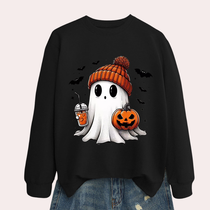 Dame Halloween sweatshirt med spøgelsesprint - Liora