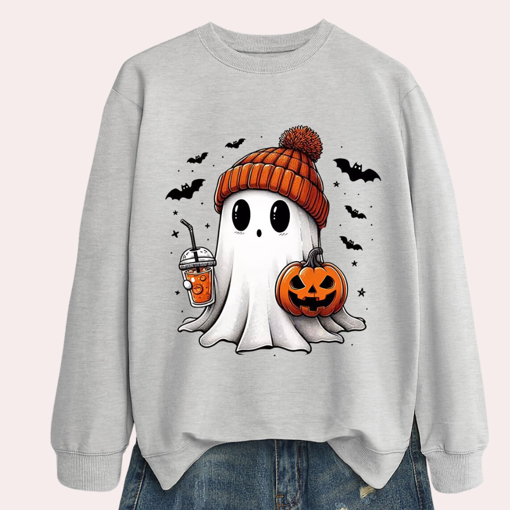Dame Halloween sweatshirt med spøgelsesprint - Liora