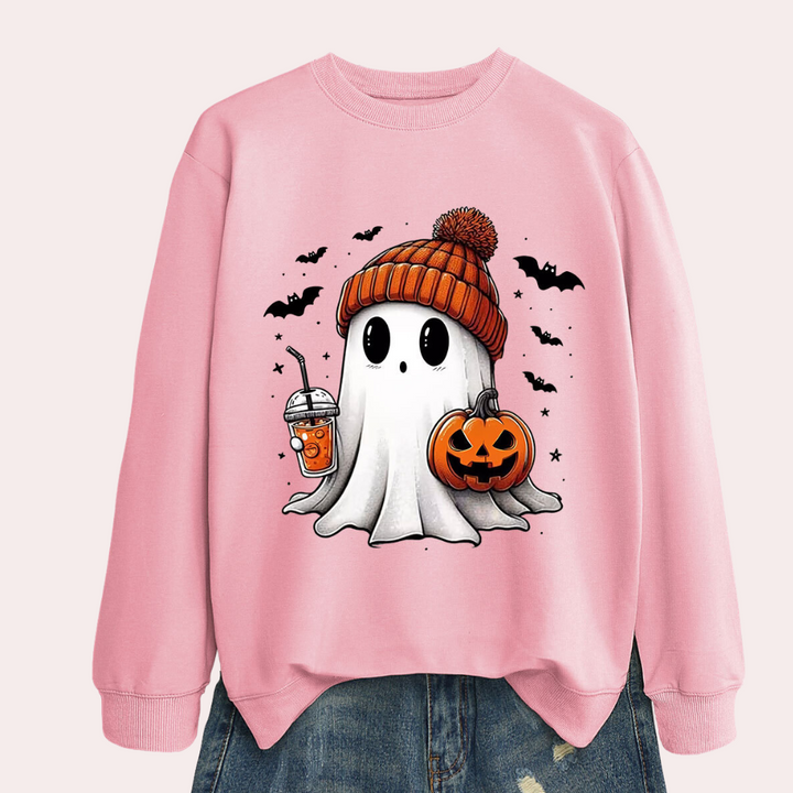 Dame Halloween sweatshirt med spøgelsesprint - Liora