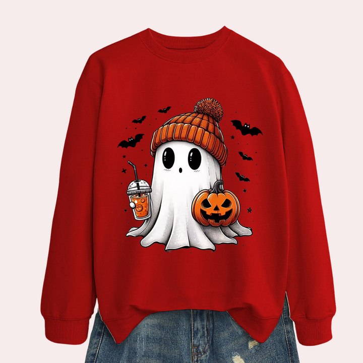 Dame Halloween sweatshirt med spøgelsesprint - Liora