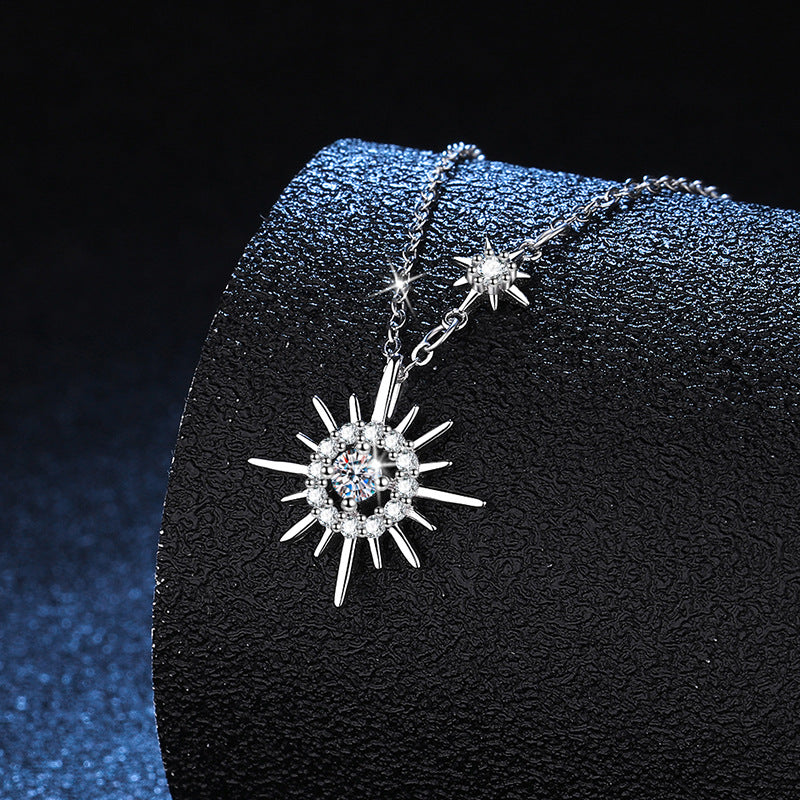 Silberne Hexagramm-Anhänger Halskette mit Moissanite-Diamant, 925 Sterling Silber, Damen Schmuck.