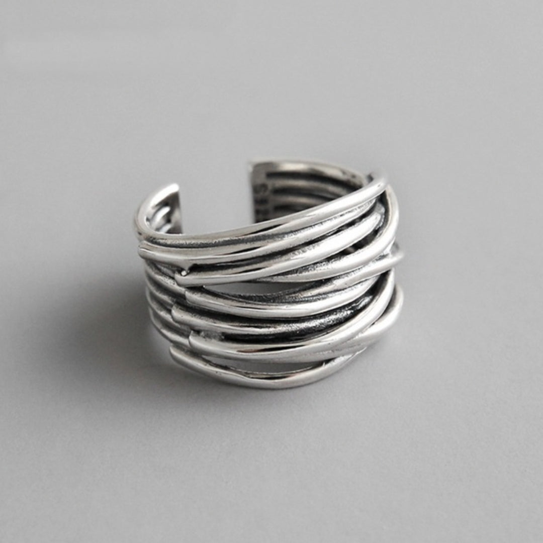 Silberner Ring, mehrlagig, modern, Schmuckdesign, Unisex, Edelstahl, modisch, Accessoire