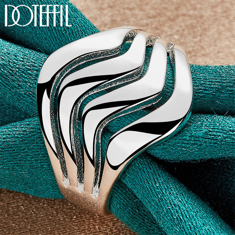 925 Sterling Silber Ring, vier Linien, glatt, modisch, für Damen und Herren, Hochzeit, Party.