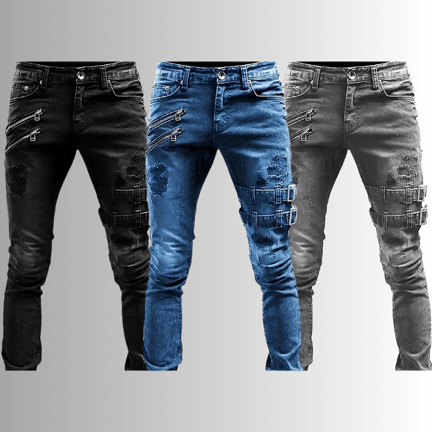 Herre denimjeans med spænder og lynlåse - TitanEdge