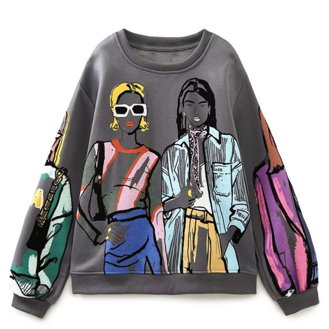 Løsthængende uldprint-sweater - Elise
