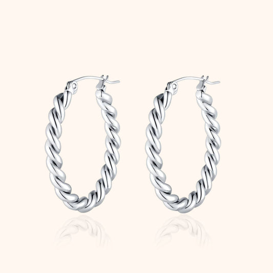 Silberne Creolen Ohrringe, gedrehtes Design, modischer Schmuck für Damen