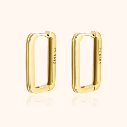 Goldene rechteckige Ohrringe aus 925er Silber, elegantes Design, Schmuck für Damen.