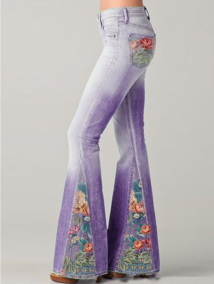 Flared Jeans With Floral Print - Deanna