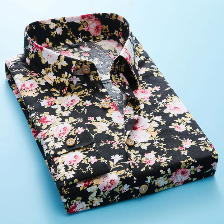 Herreskjorte med blomsterprint og korte ærmer – Florado