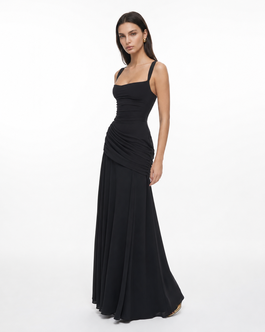 Formal Event Maxi Dress With Gathered Waist & Back Lace-Up