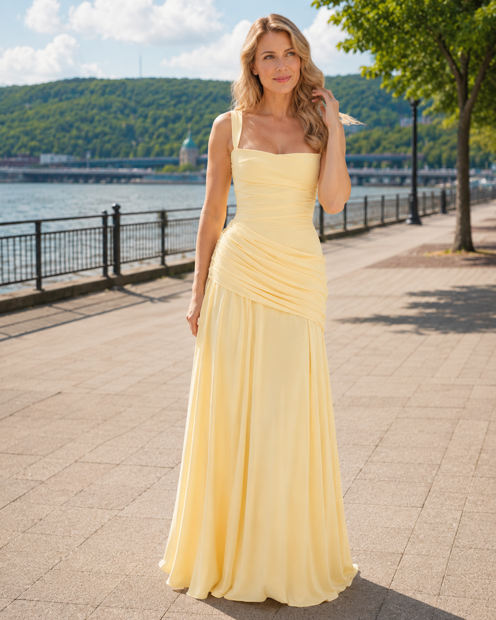 Formal Event Maxi Dress With Gathered Waist & Back Lace-Up