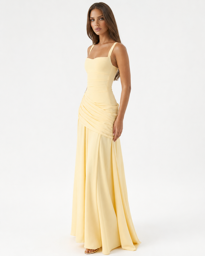 Formal Event Maxi Dress With Gathered Waist & Back Lace-Up