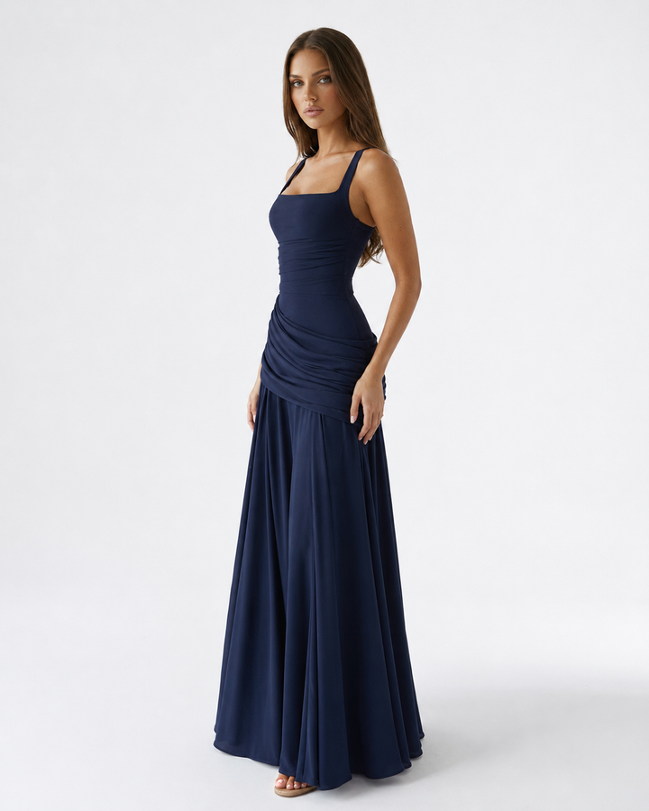 Formal Event Maxi Dress With Gathered Waist & Back Lace-Up