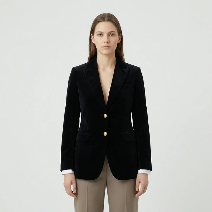 Getailleerde Fluwelen Blazer Met Gouden Knopen - Tamara