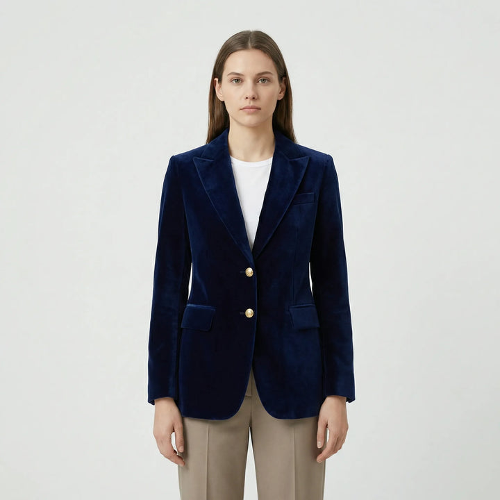Getailleerde Fluwelen Blazer Met Gouden Knopen - Tamara