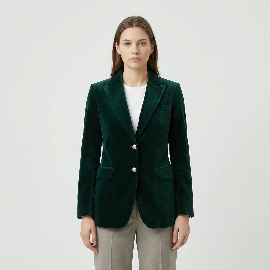 Getailleerde Fluwelen Blazer Met Gouden Knopen - Tamara