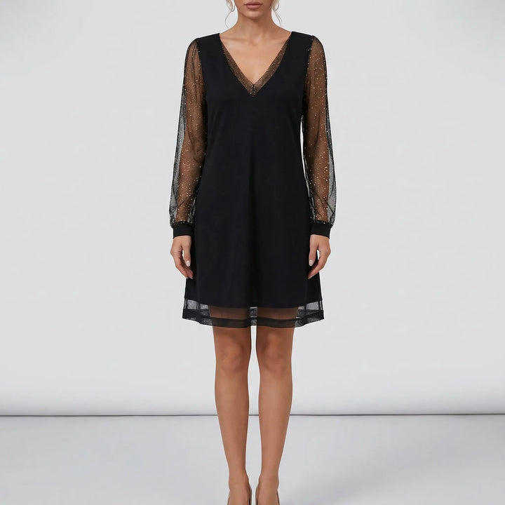 Glitter Mesh Long Sleeve Evening Dress - Alicia